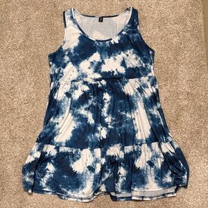 SHEIN Blue and White Tie-Dye Midi Dress